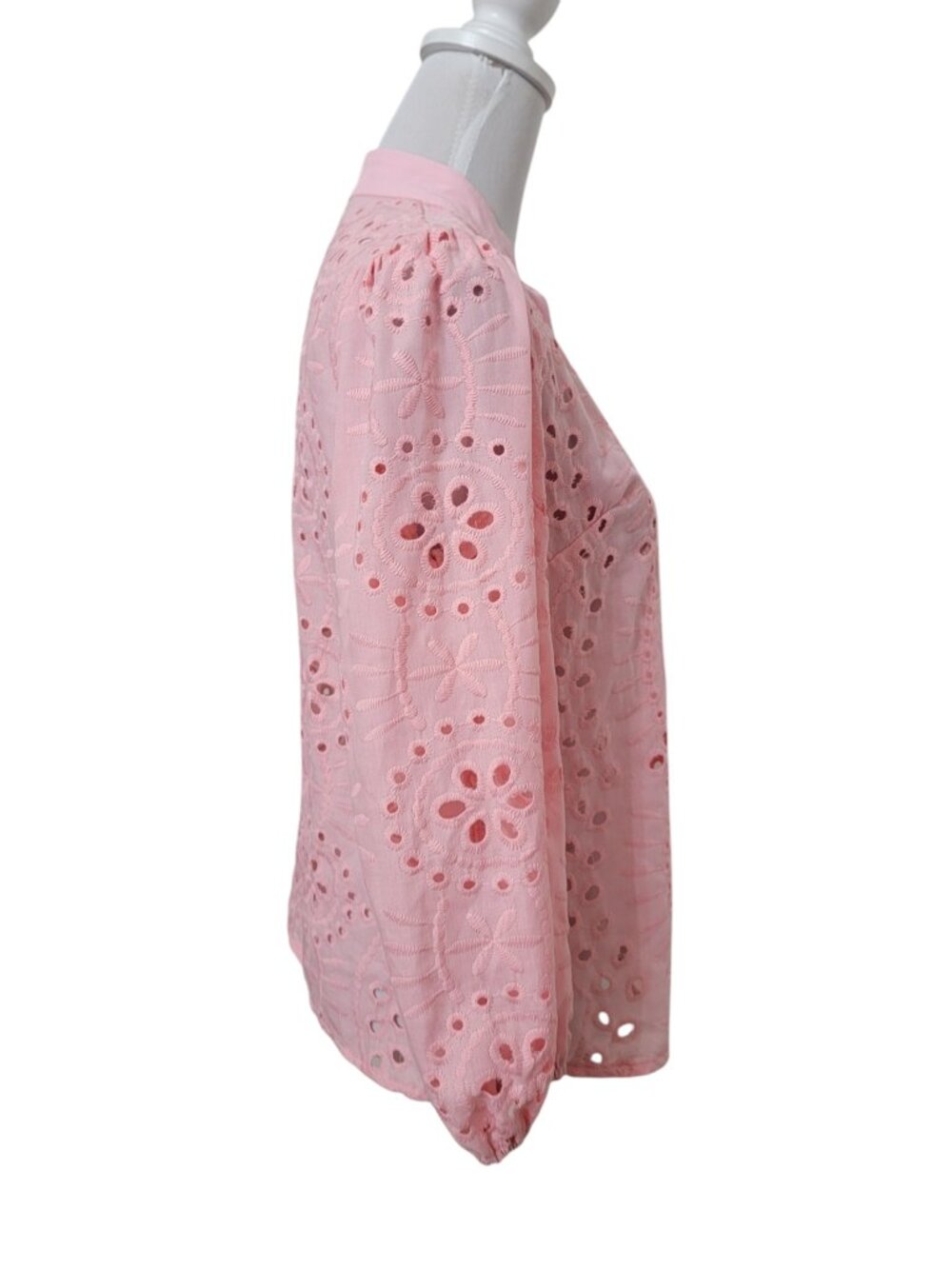 SHEIN Size S (4) Pink Hollow Out Embroidered Collared Button Down Eyelet Shirt - Picture 5 of 10